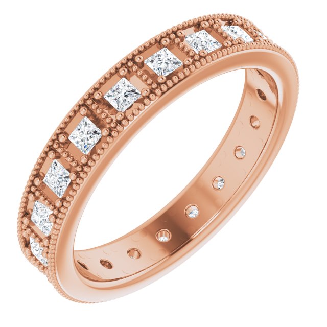 Vintage Style 0.60 ct. Princess Diamond Milgrain Accent Eternity Band-VIRABYANI
